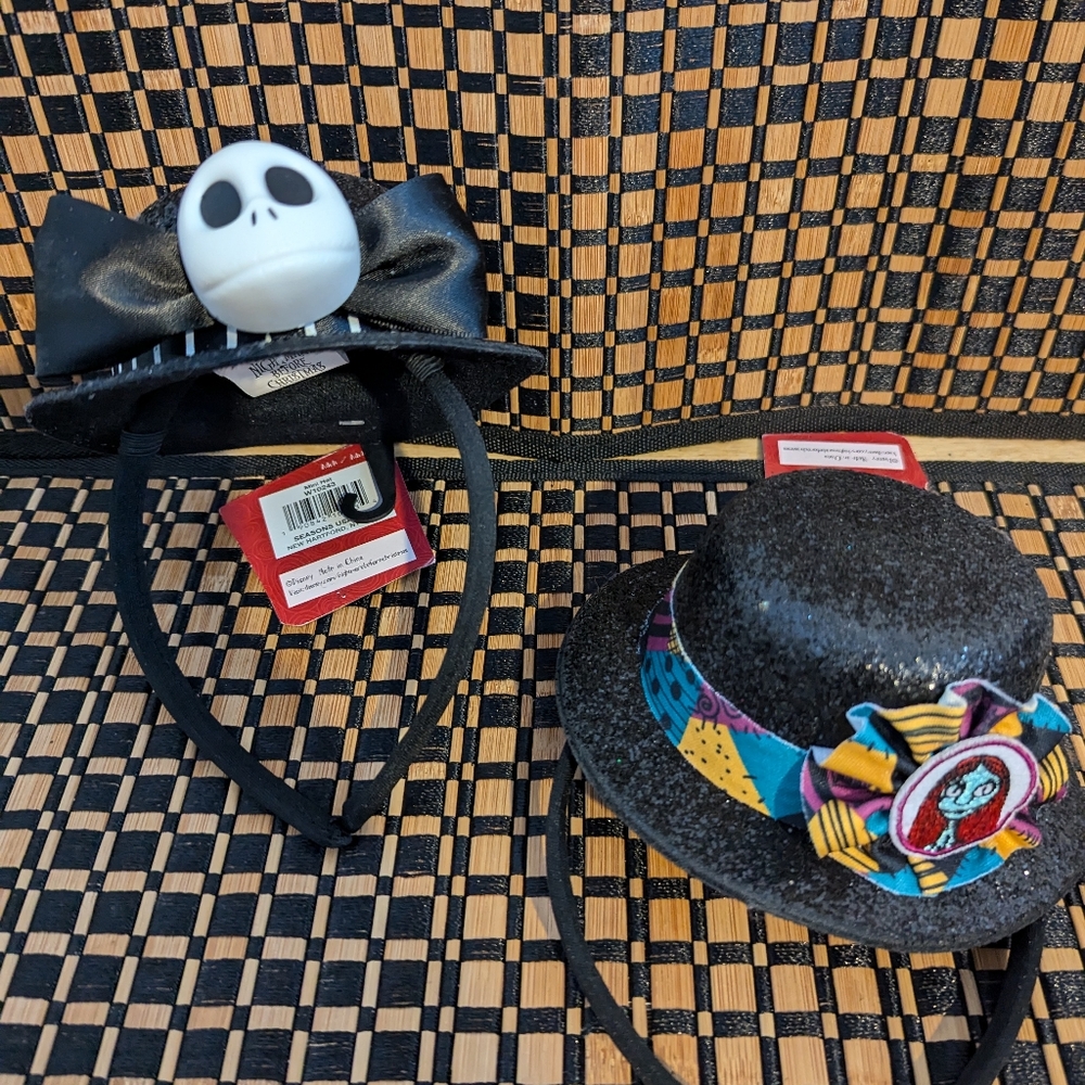 2 Disney nightmare before Christmas top hat headbands. Jack and Sally